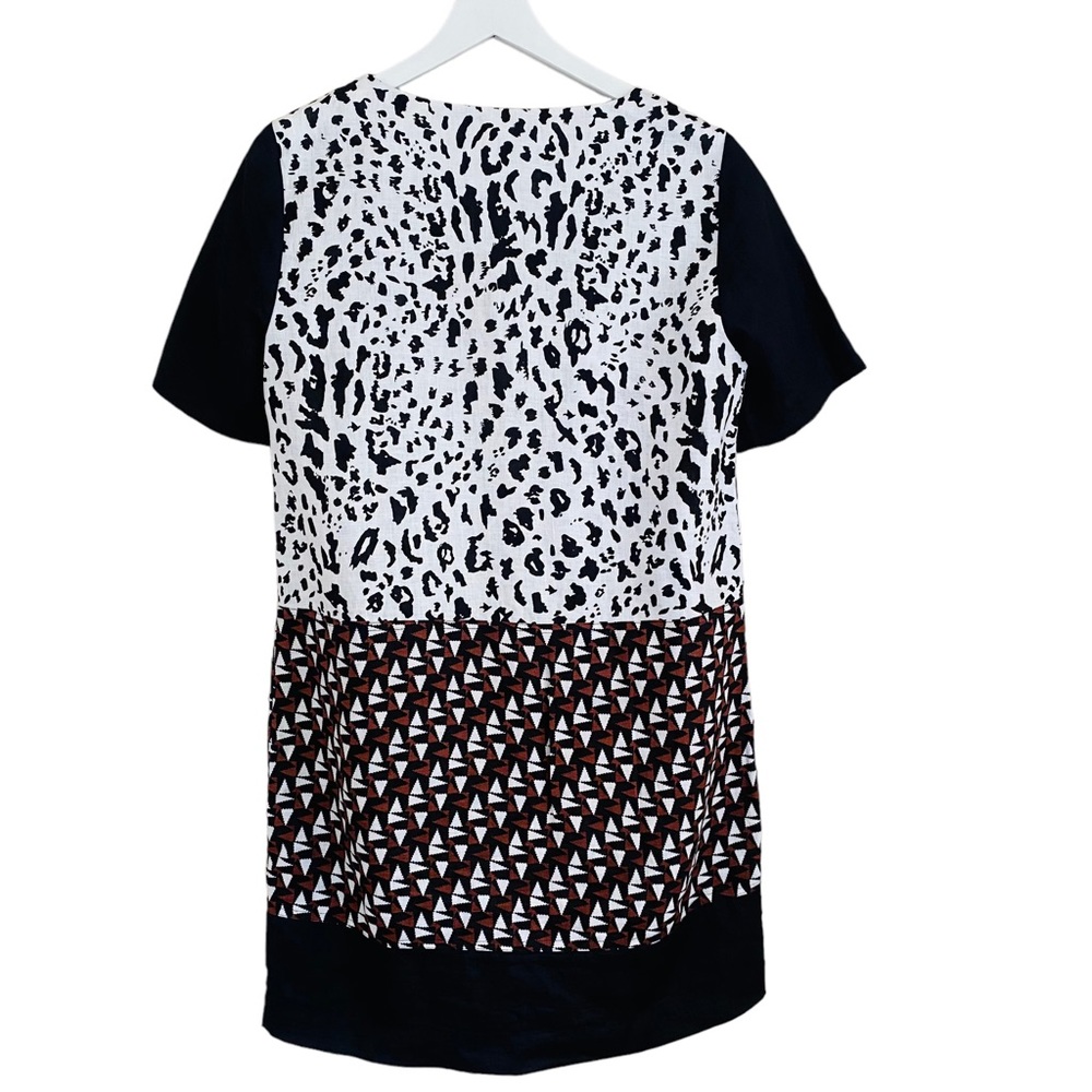 Duro Olowu 100% Linen Black & White Mixed Print Short Sleeve Zipper Dress Medium - Picture 6 of 9